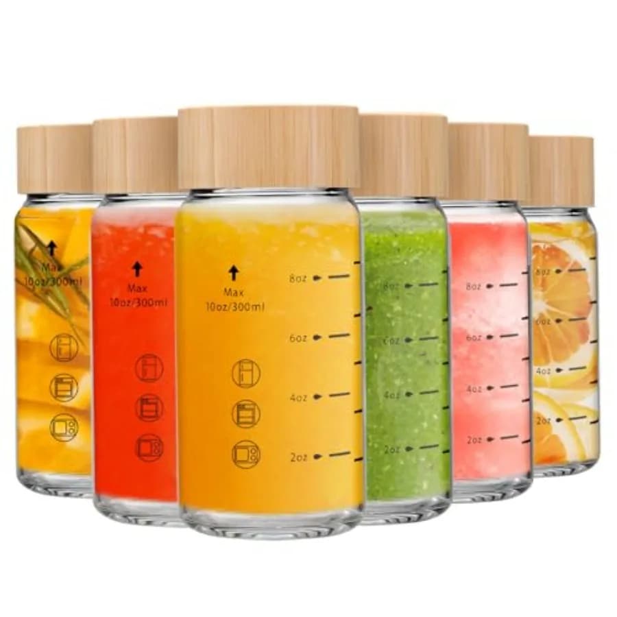 Bottiglie per Succhi - Bottiglie in Vetro a Bocca Larga con Tappi Senza BPA per Succhi, Frullati, Acqua Aromatizzata e Conservazione di Bevande - Bottiglie Anti-perdita