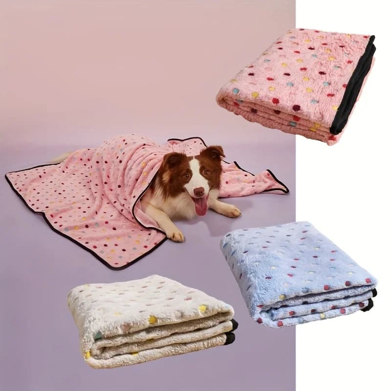 Soft Fluffy Pet Blanket Black Breathable Pet Pad Border Polka Dot Pattern Blanket Comfortable Cozy Warm Blanket for Cat Dogs