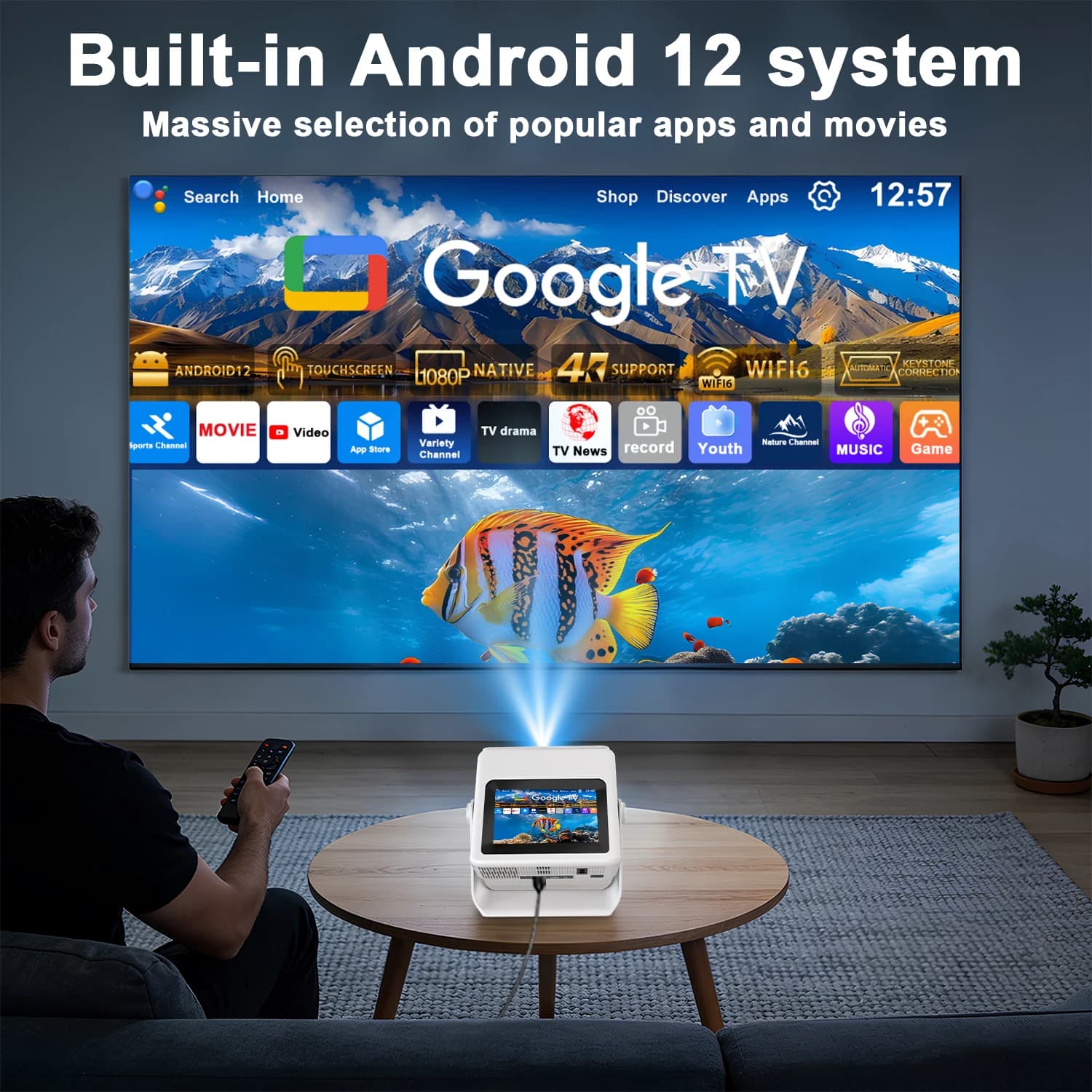 Ice Hockey Live Projector Auto Focus Auto Screen Adaptation BT5.0 WiFi6 Portable Body Design