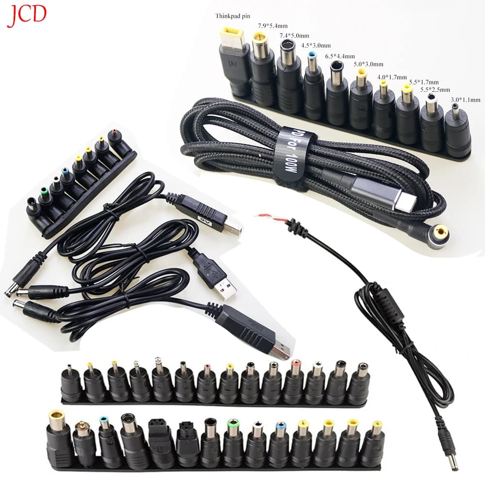 Universal Plug DC Power Supply 5.5x2.1mm2.5mm DC Head Jack Charger for Connecting Laptop Power Adapter Square Size USB Type-C
