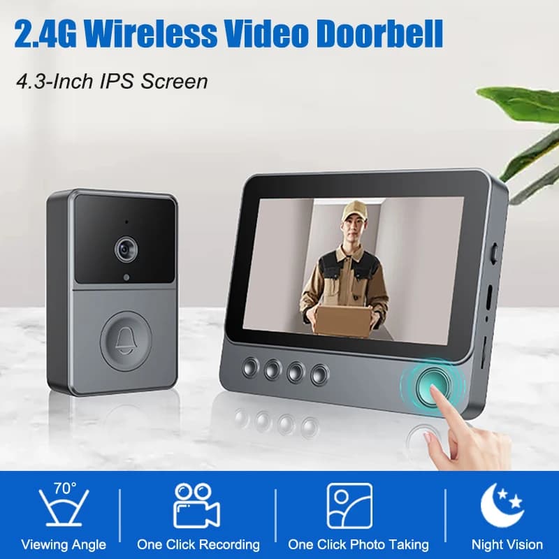 Videocamera per campanello senza fili Schermo IPS da 4,3 pollici Casa Appartamento Citofono bidirezionale a infrarossi Visione notturna Campanello visivo intelligente