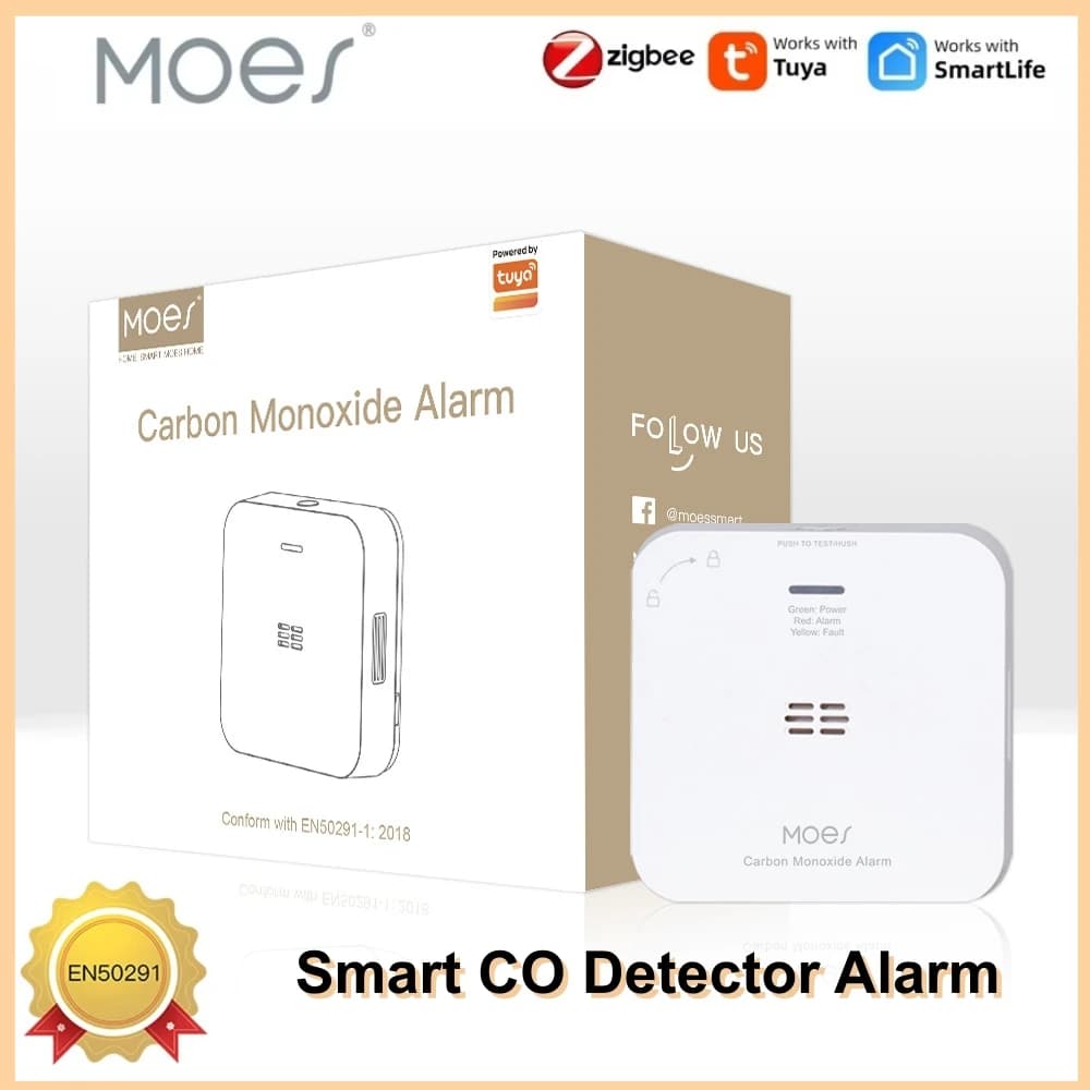 Rilevatore di CO Smart Safety Home MOES Tuya ZigBee, Allarme per Fughe di Gas e Monossido di Carbonio, Sensore Wireless per Gas Domestico con Sirena