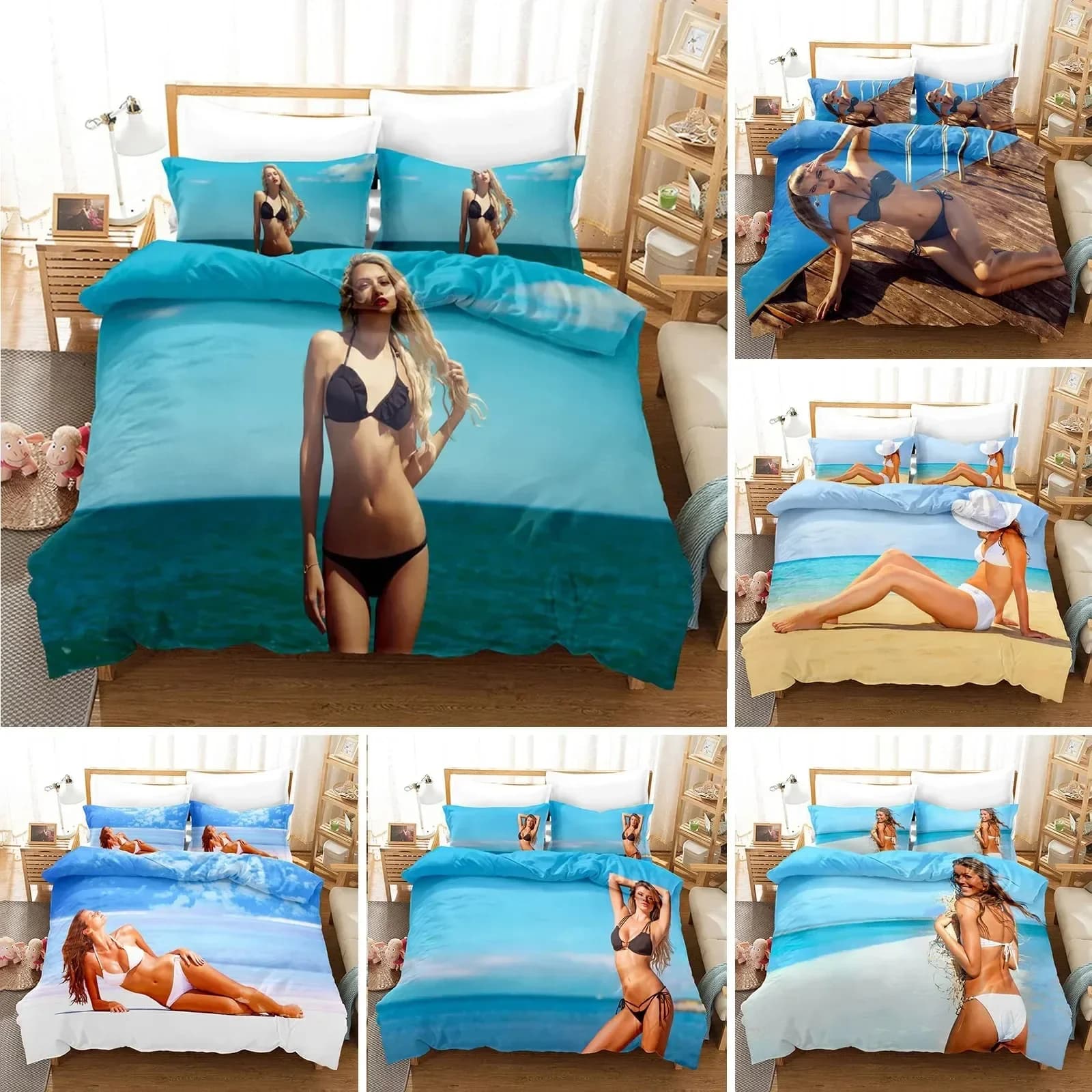 Set di Biancheria da Letto Bikini Beauty con Motivi Paesaggistici, Copripiumino, Set per Arredamento Casa, Misure Singolo, Matrimoniale, Queen, King, Regalo alla Moda, Tema Spiaggia