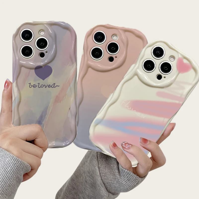 Custodia per telefono di lusso con cuore arcobaleno per coppie, compatibile con iPhone 17 Air 16 15 14 12 11 Pro Max Plus 13 Mini 16E, in silicone, accessorio protettivo