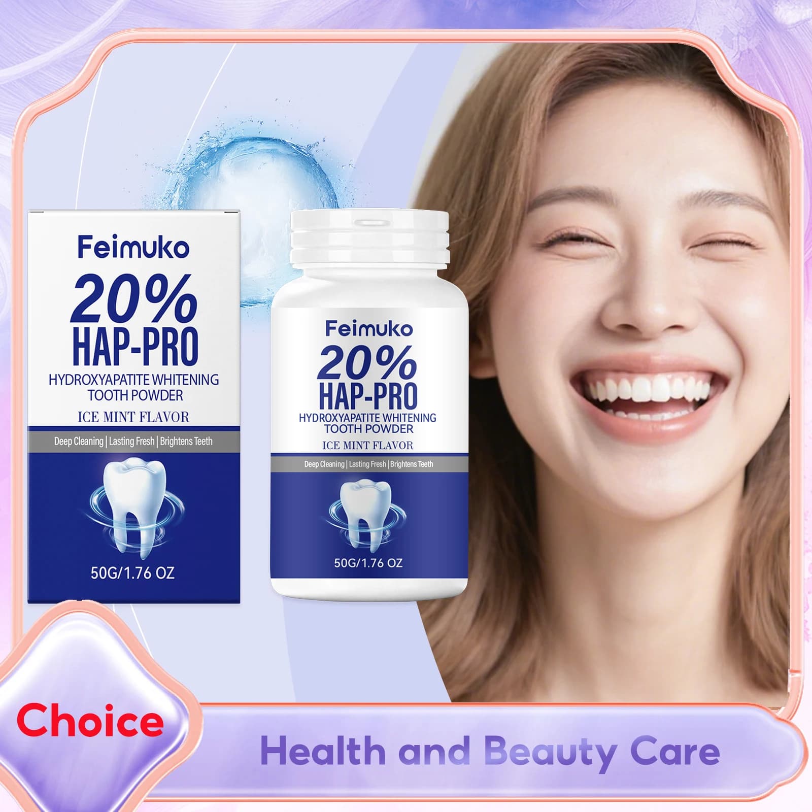 Hap-Pro 20% Polvere Sbiancante per Denti con Idrossiapatite, Pulizia Profonda, Rimozione Macchie, Alito Fresco Duraturo, Polvere Sbiancante Dentale