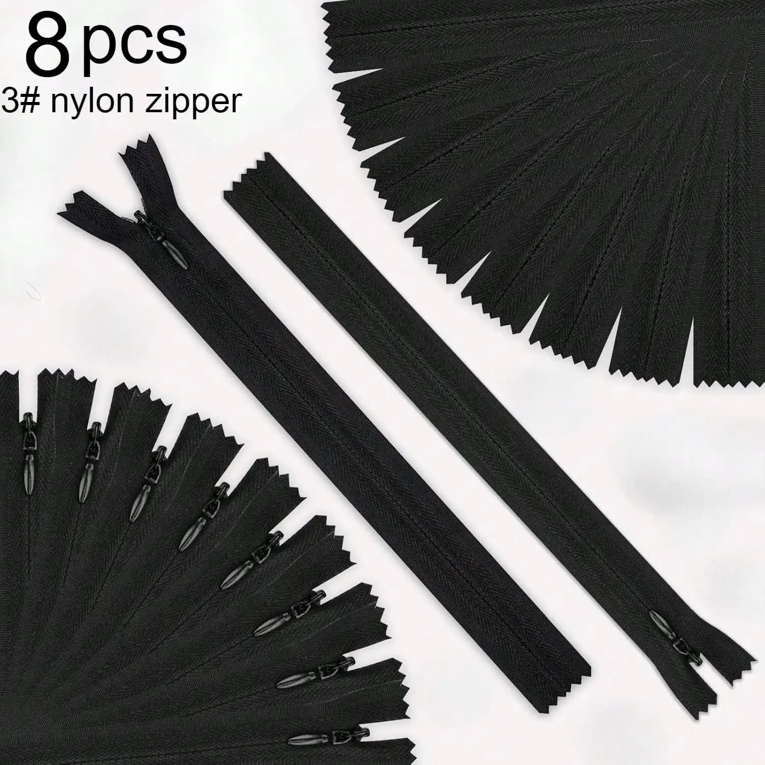 8pcs 3# Black Nylon Invisible Zippers Multi-Size Closure Perfect for Dresses Pillows Pants Bags DIY Sewing & Crafts