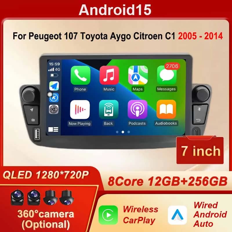 Autoradio Per Peugeot 107 Toyota Aygo Citroen C1 2005 - 2014 wireless CarPlay Android Auto Navigazione GPS autoradio 4G WIFI BT