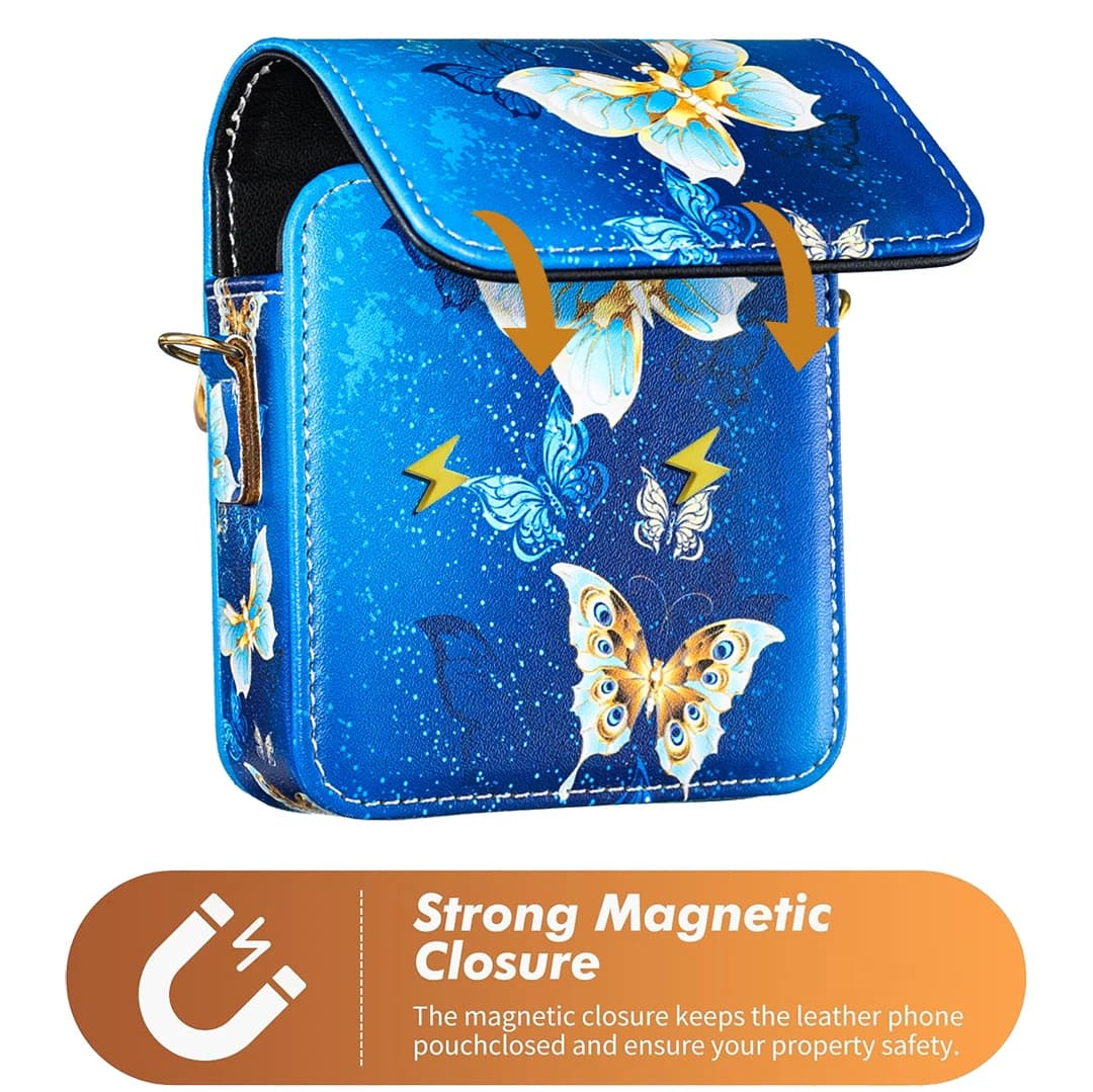 For Motorola Razr 70 60 50 40 Ultra 5G Crossbody Wallet Leather Cards Solt Phone Case Long Lanyard Cute Pattern Butterfly Cover