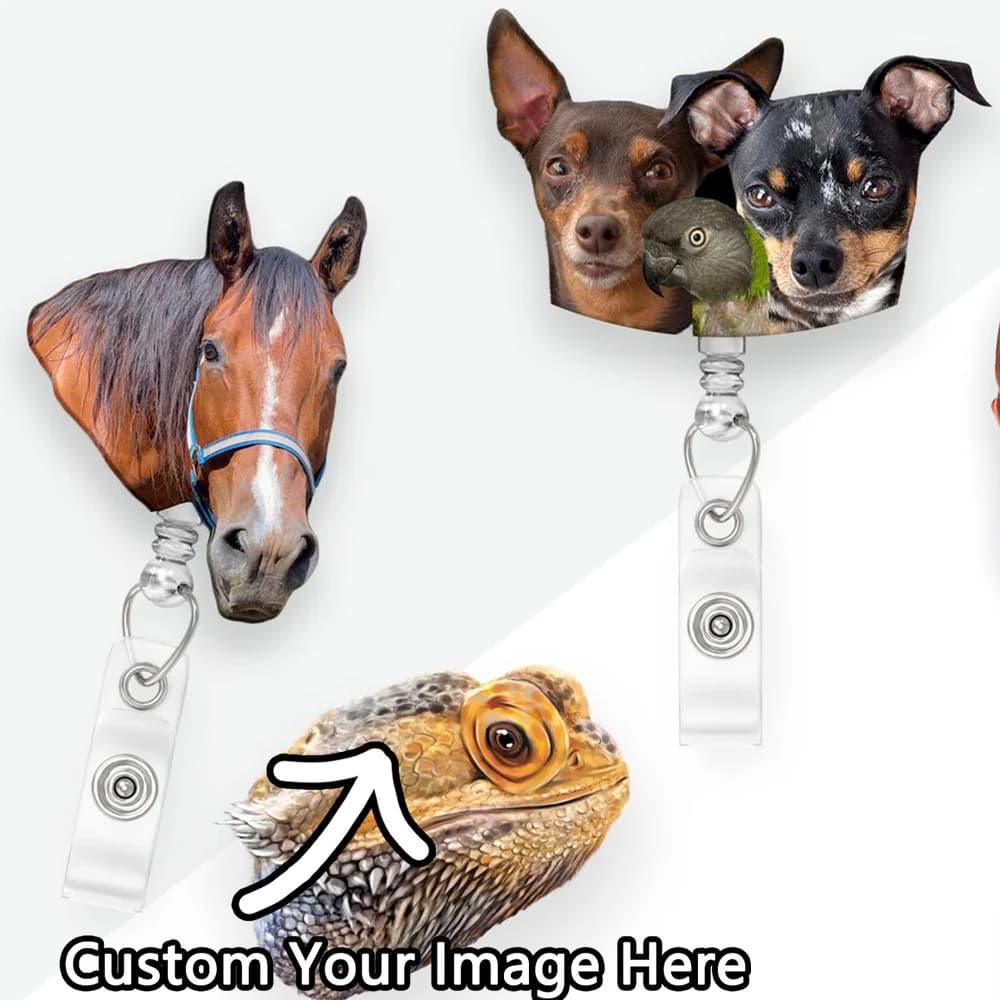 Porta badge personalizzato per animali domestici – Porta documenti con faccia di cane o gatto | Distintivo con nome personalizzato | Regalo per infermiere | Distintivo tecnico veterinario