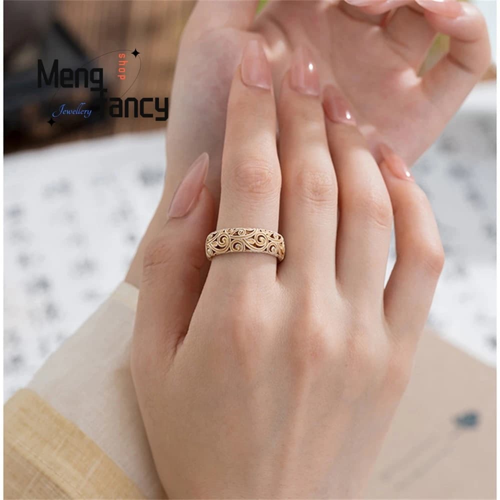 Chinese New Style Traditional Chinese Tang Grass Pattern Painted Light Gold Luxury With Open Adjustment Single Ring For Luxury Women