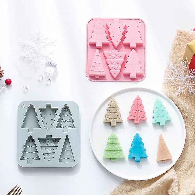 6 stampi in silicone a forma di albero di Natale per torte, cioccolato, sapone fatto a mano, stampo in silicone epossidico