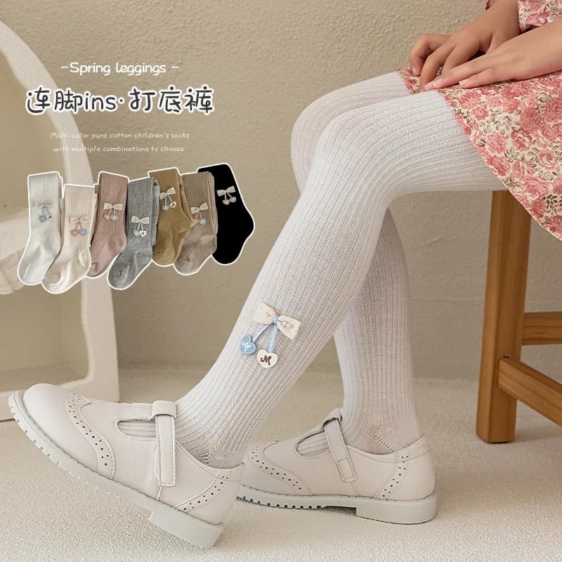 Collant per Bambini alla Moda in Stile Coreano con Adorabile Motivo a Ciliegie e Fiocchi, Morbidi ed Elastici, Delicati sulla Pelle, per Uso Quotidiano