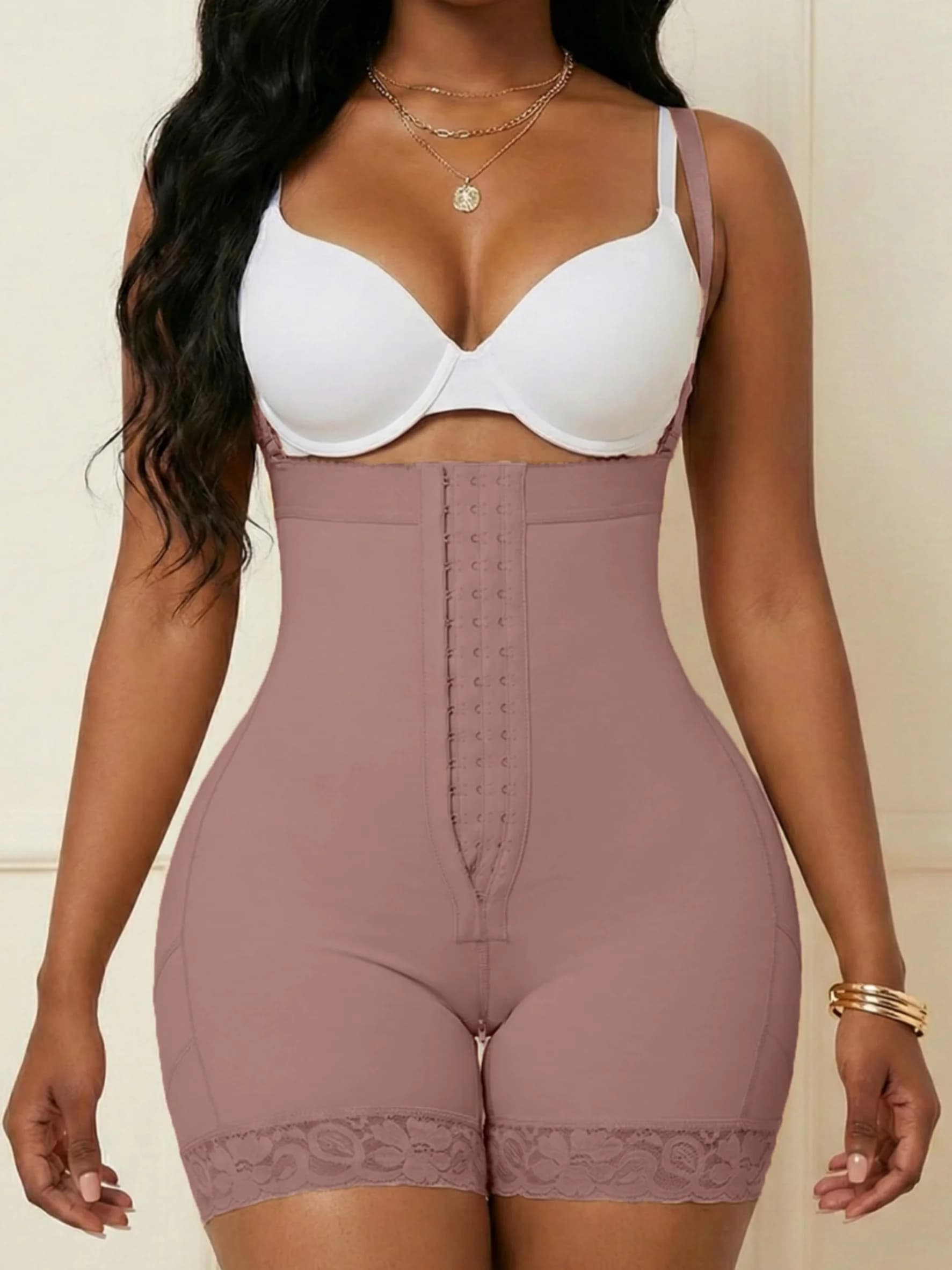 High Compression Full Body Shaper with Hook-and-Eye Closure Adjustable Straps Tummy Control Butt Lifter Shapewear