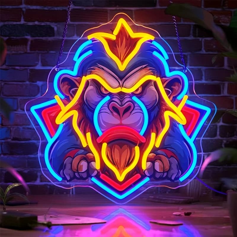 Insegna LED Neon con Faccia di Scimmia Arrabbiata per Bar, Club, Pub, Caffè, Feste, Decorazione Casa, Illuminazione Artistica da Parete che Crea un'Atmosfera Divertente