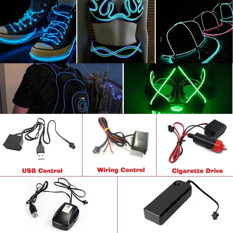 10/5/3M Glow EL Wire cavo al Neon per la festa di ballo di natale costumi fai da te USB Light AA batteria lampada di controllo vocale LED Mask Ball Red