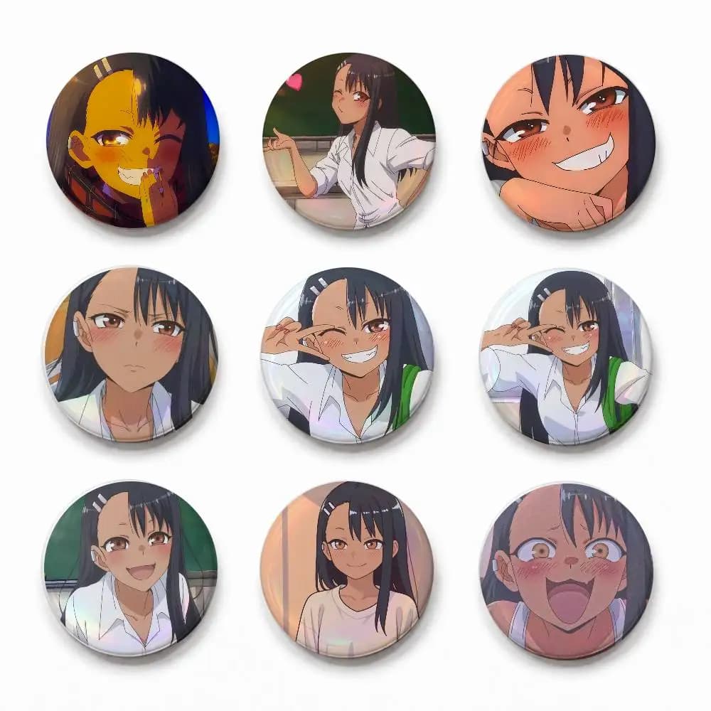 A-Hayases- Nagatoro Round Button Badge Pin Set Anime Cartoon Game Music Cool Fashion Brooch For Backpack Clothes Hat