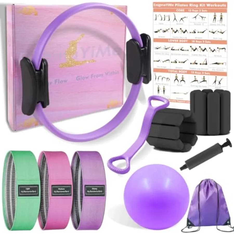 Pilates ring set with adjustable weights for ankles and wrists, Strength and Ball for Home Training for Toning, Modeling and Strengthening the Physics Shape