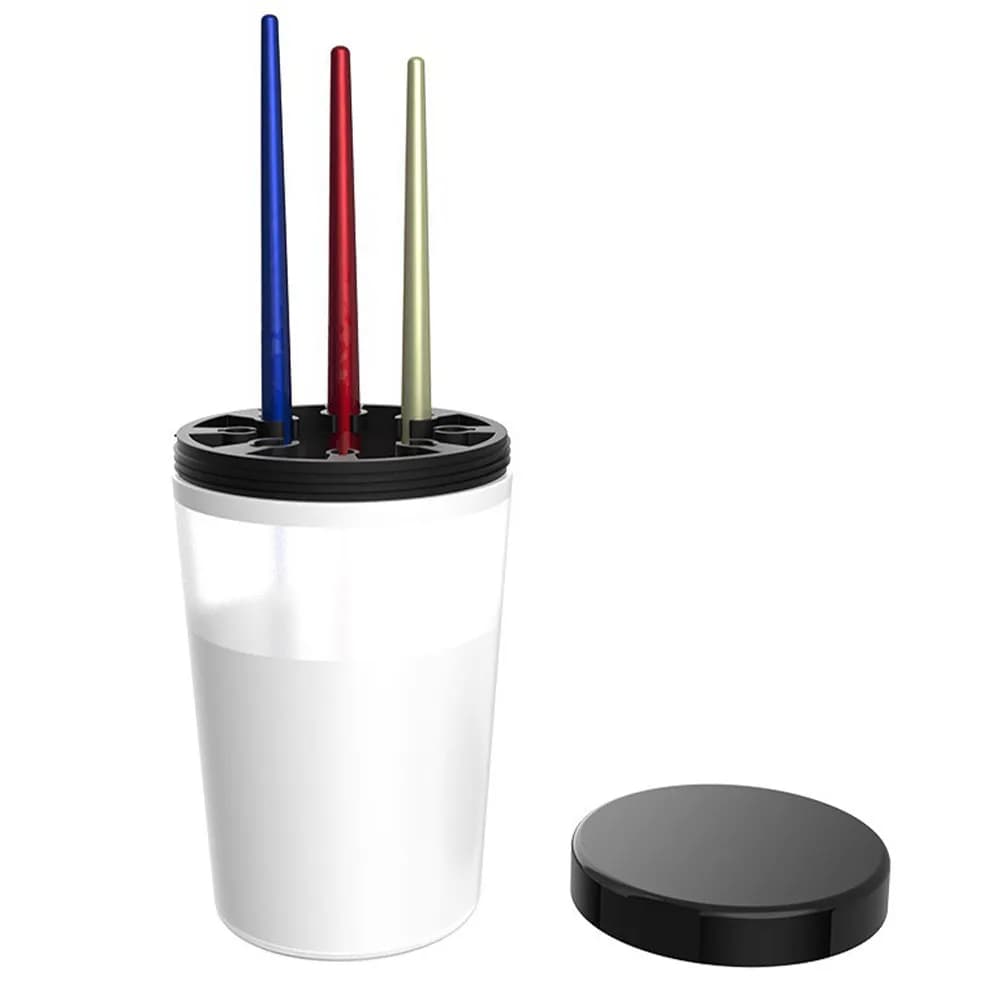 2Pcs Reusable Plastic Brush Cleaner Bottle for Paint Brushes Nail Art Pens Detachable Design Multi-Size Clips Bottom Cleaning