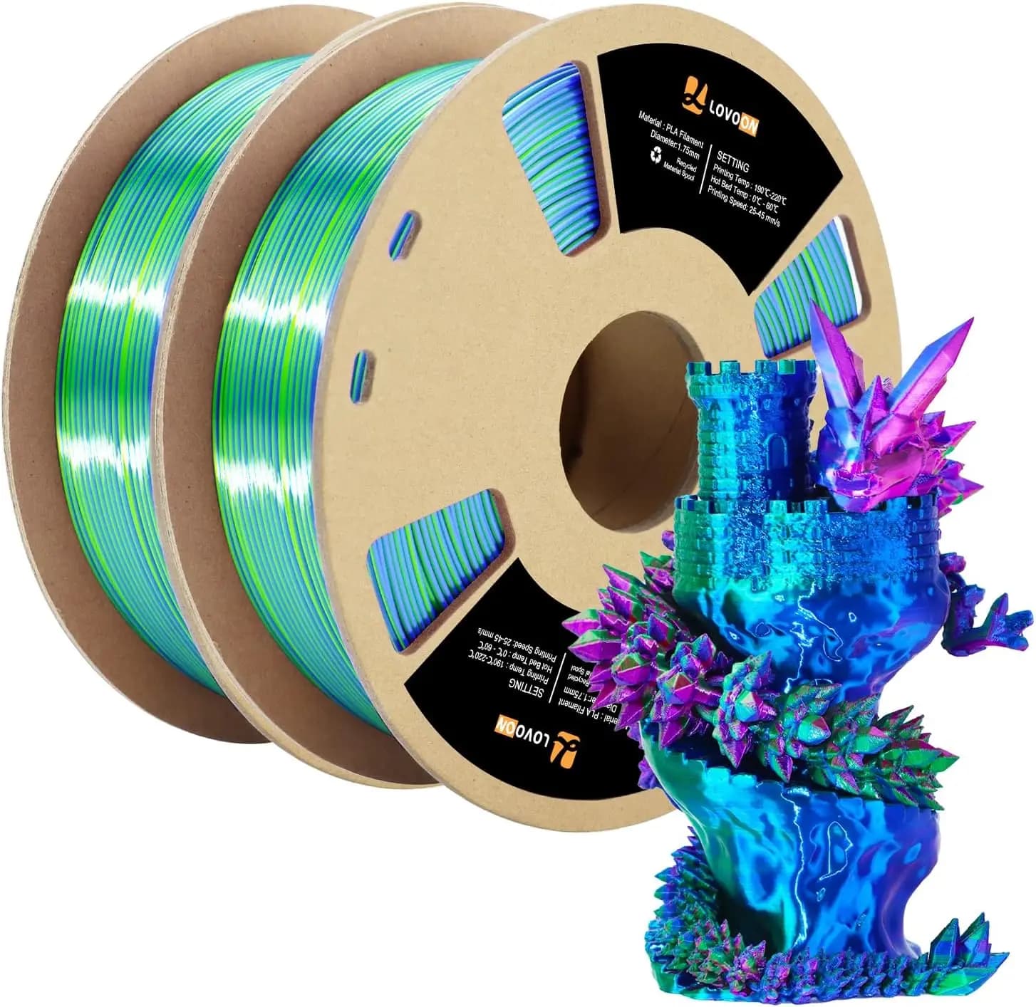 Filamento per Stampa 3D in PLA Seta, Confezione Tricolore Lucida da 2KG con Cambio Colore Rapido per Stampanti da 1,75mm