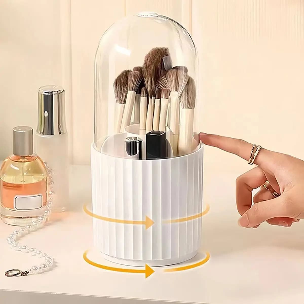 Y69A 360 ° Porta Pennelli Trucco Girevole con Coperchio, Organizzatore Rossetti, Porta Pennelli Cosmetici, Organizzatore Utensili Cosmetici