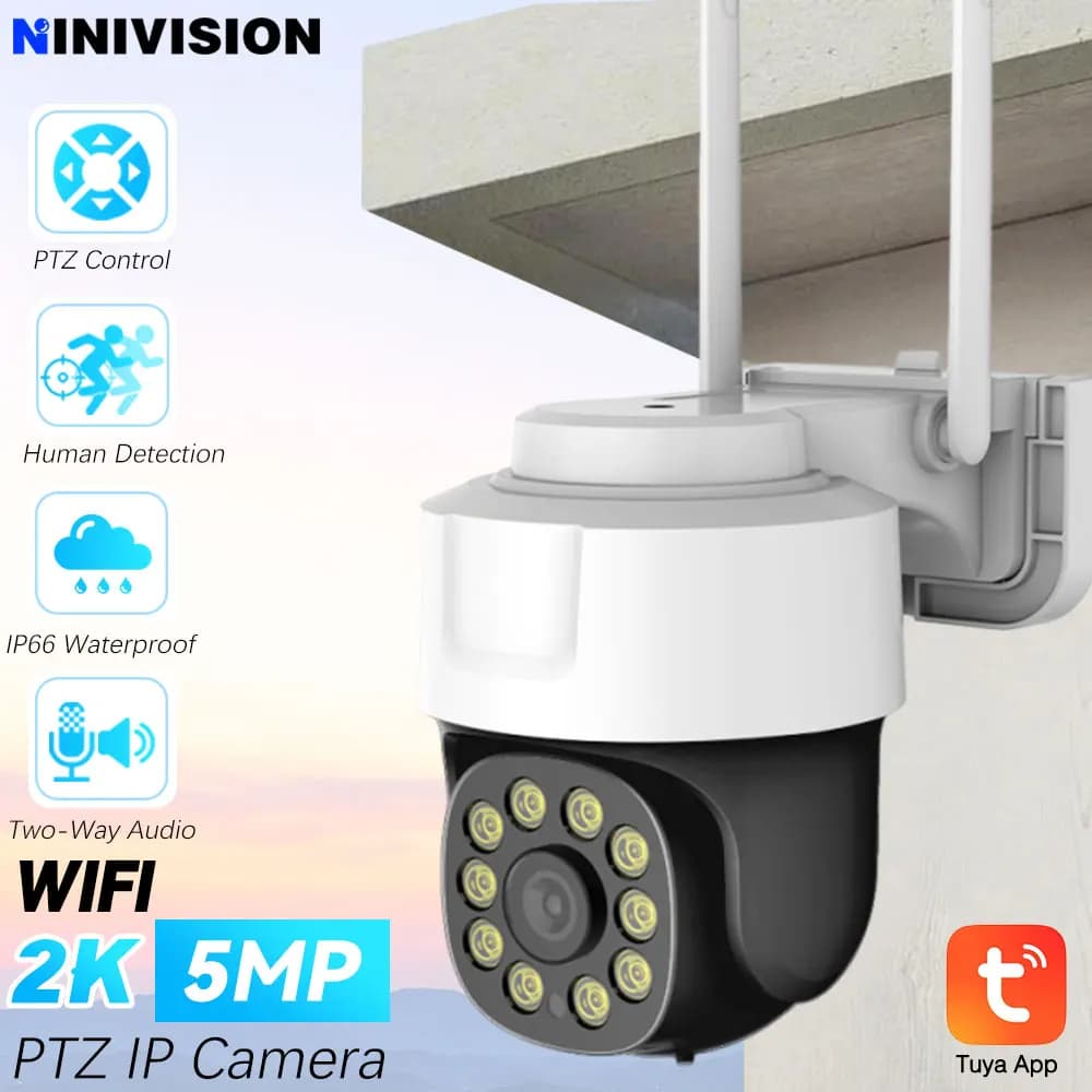 2.4G WiFi Camera Outdoor 5MP Tuya Wifi Surveillance Cameras PTZ Security Protection CCTV Camera Auto Tracking Two-Way Audio Came