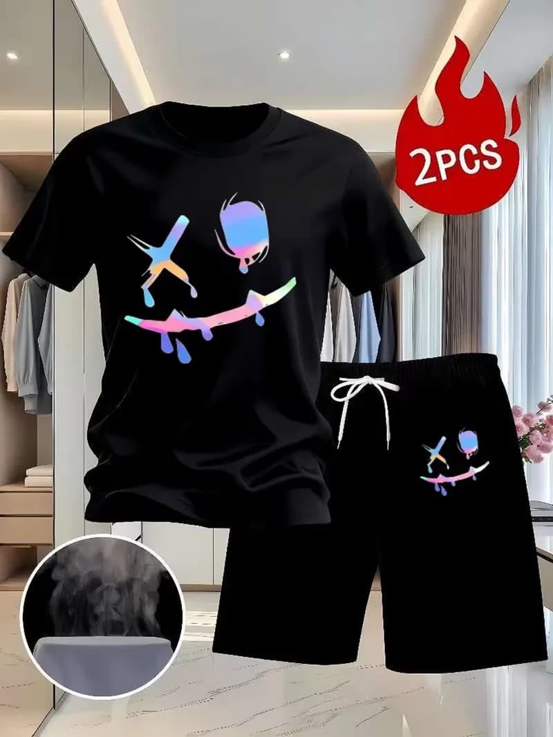 men's Business casual T-shirt set, comfortable lightweight short sleeves suitable for sports office date in a two-piece set