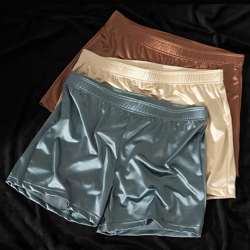 Set di 3 Boxer Estivi in Raso per Uomo, Intimo in Seta Ghiacciata, Tinta Unita, Traspirante, per Casa e Pigiama