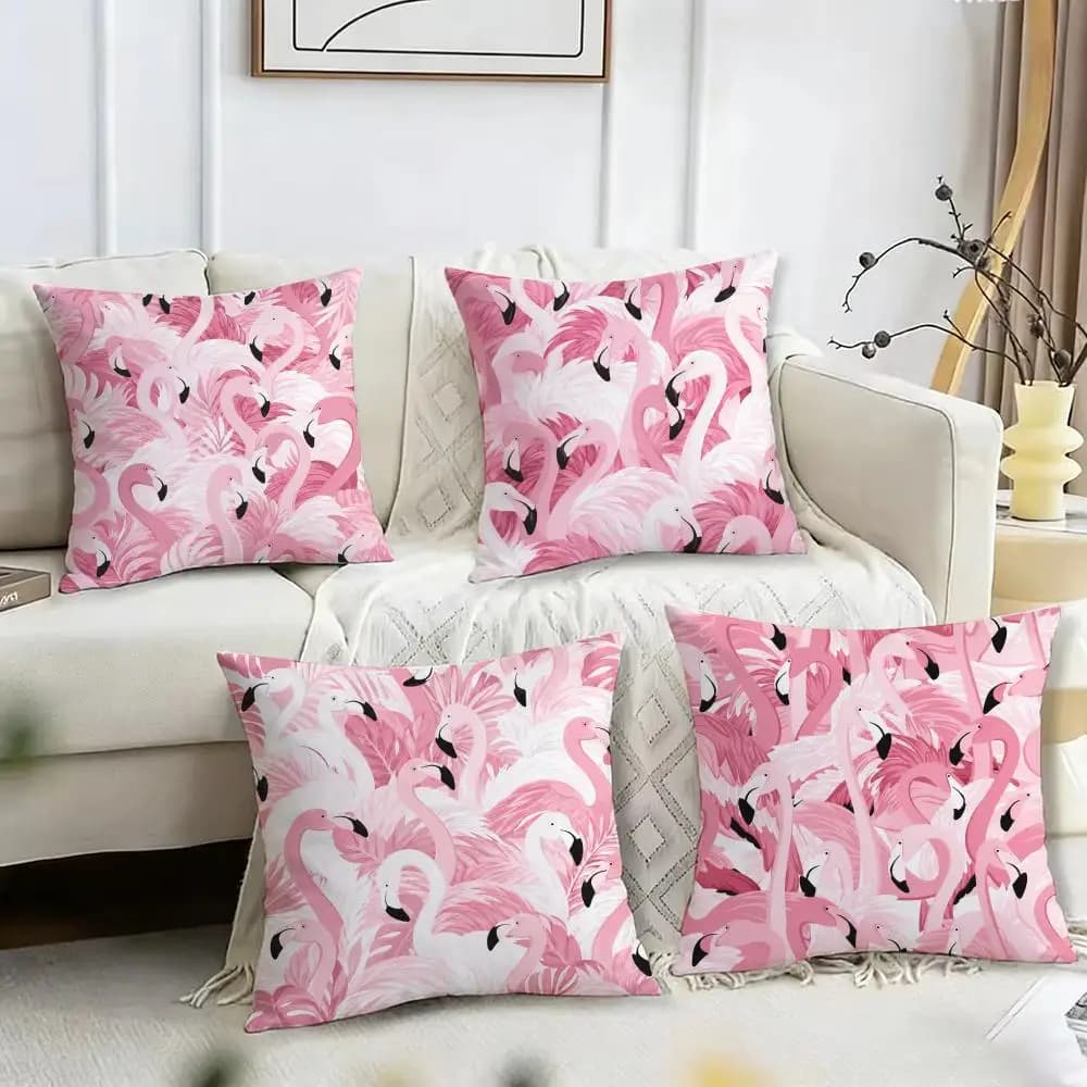 Pink Flamingos Cushion Cover Pillow Case Short Plush Square Throw Pillow Covers Pillowcase Sofa Home Decor Gift
