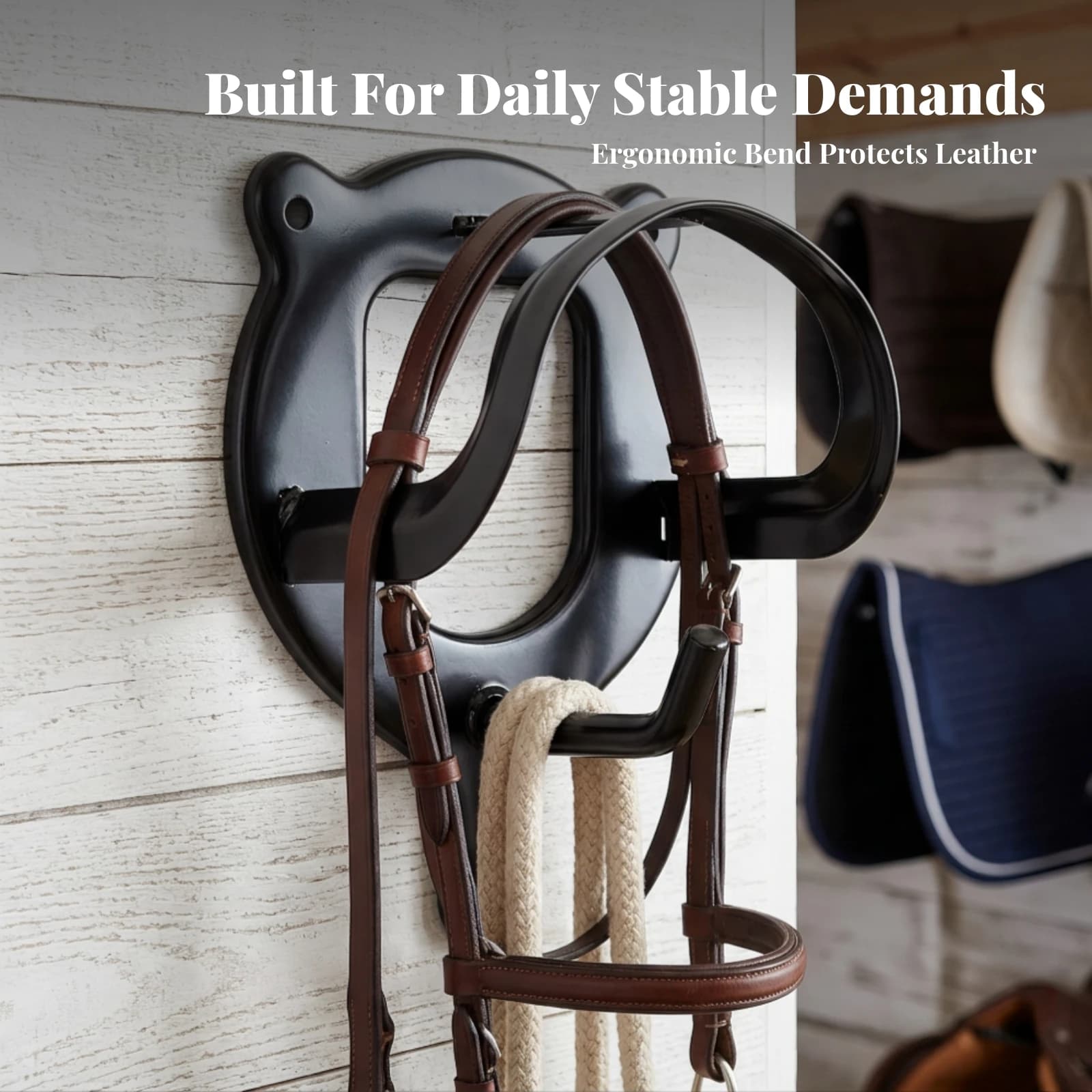 Bridle Rack Wall-Mounted Halter Hanger Tack Hook with Lower Hook Heavy-Duty Long-Lasting for Horse Owners, Stable, Barn
