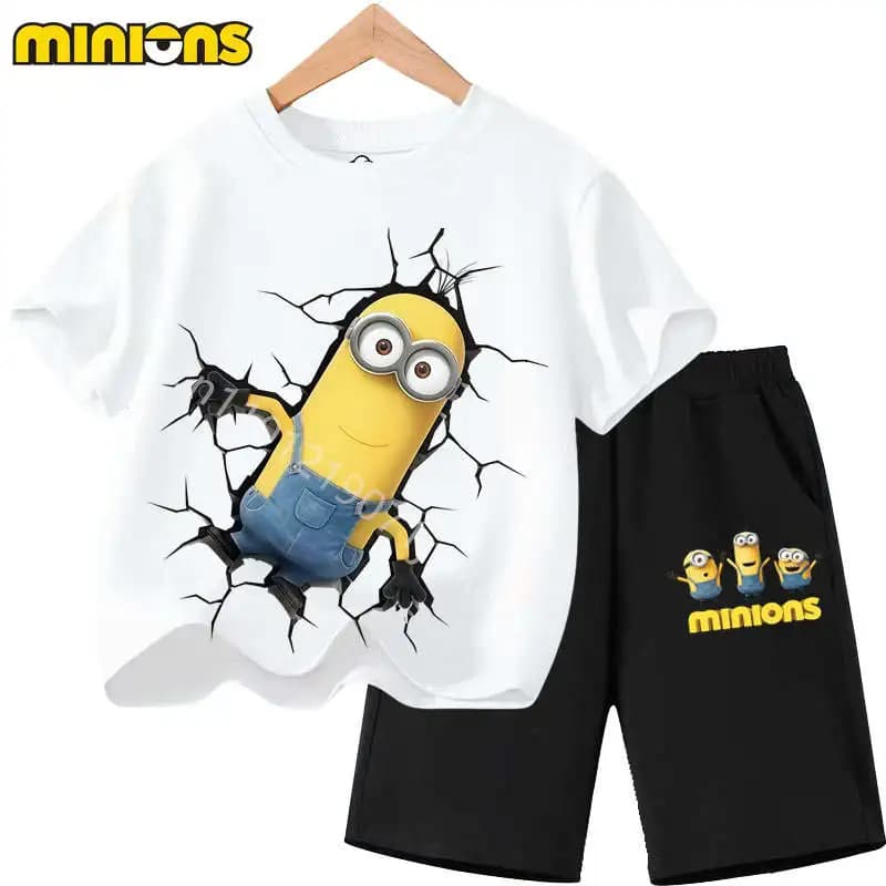 Set di Magliette per Bambini Hots Minions, Nuovi Completi Casual con Cartoni Animati, Abbigliamento Coordinato per Ragazzi, Magliette e Pantaloni Y2k per Bambine