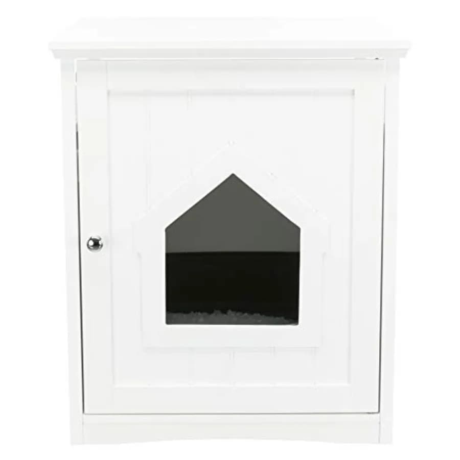 Mobiletto per lettiera per gatti bianco, a scomparsa, con ripiano, stile classico, porta anteriore grande per una facile pulizia, di grandi dimensioni