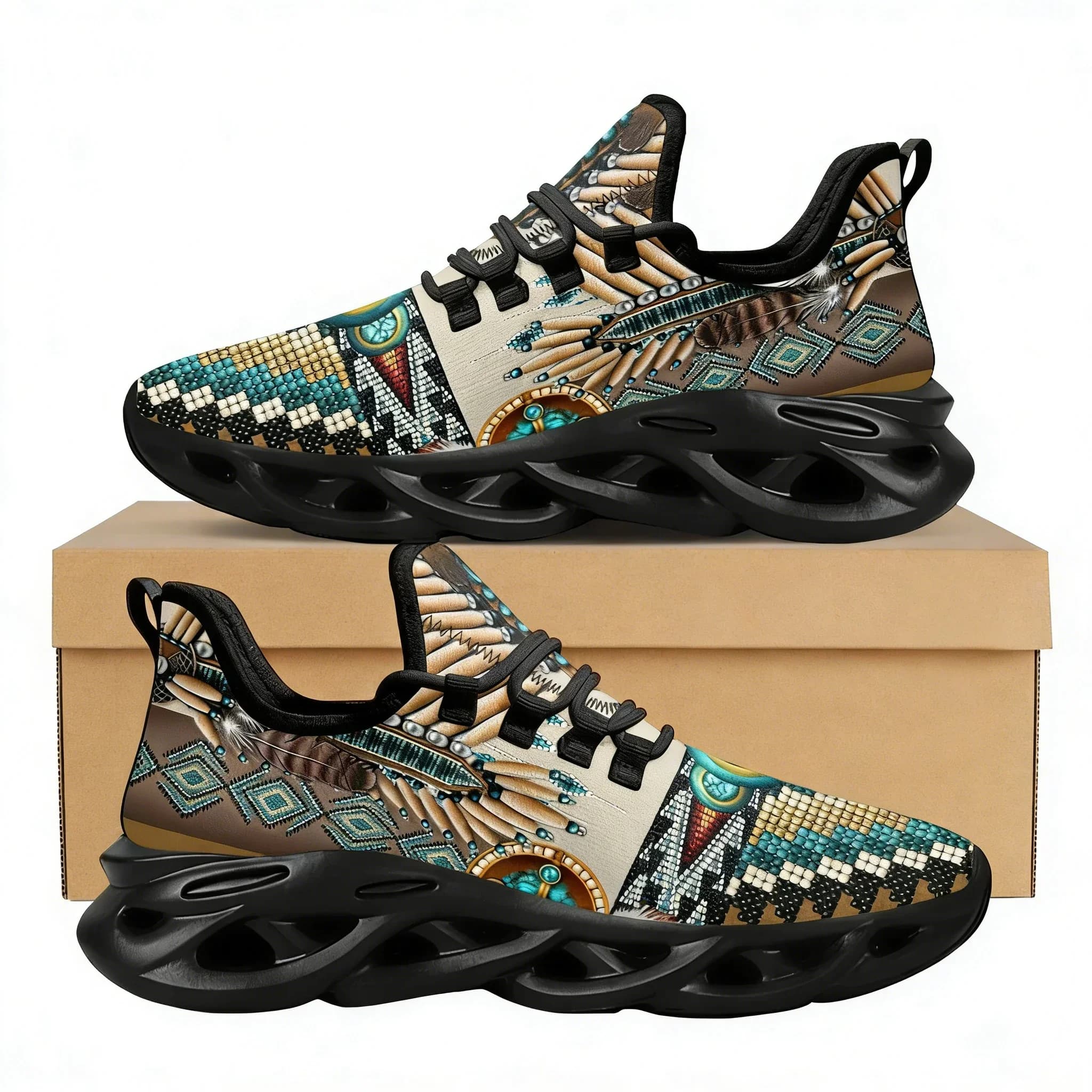 Ethnic Tribal Aztec Platform Shoes for Women Casual Mesh Shoes Dreamcatchers Print Breathable Lace up Mesh Sneakers