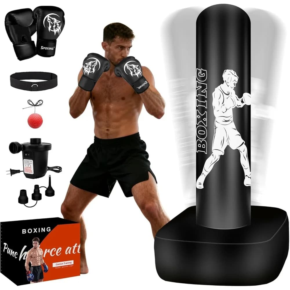 Sacco da Boxe Autoportante da 70 Pollici per Adulti con Guanti da Boxe e Palla Reflex per Allenamento di Muay Thai, MMA, Kickboxing e Fitness in Palestra