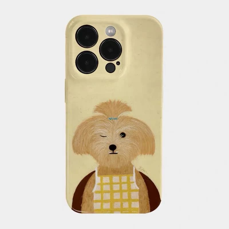 Ins Korean Milk Yellow Fur Ball Dog Phone Case for IPHONE 17Air 16E 15PROMAX 14 Plus 13 12 MINI 11 16Plus XR Acrylic Phone Cover