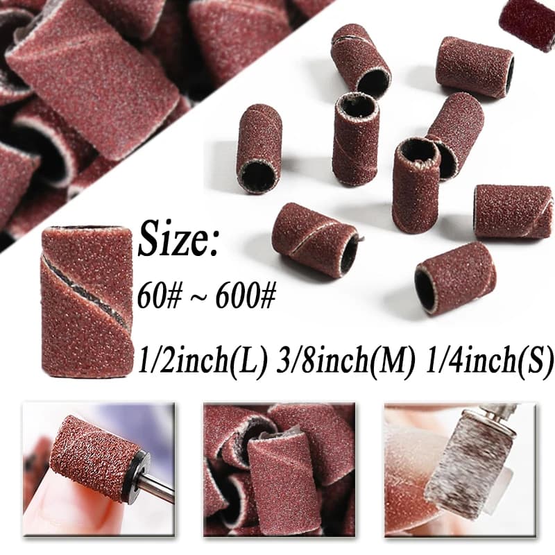 Kit tamburi abrasivi Fascia abrasiva 1/2 1/4 Mandrini a sabbia da 3/8 pollici Grana 60/120/600 Adatto per utensili abrasivi rotanti per trapano per unghie Dremels