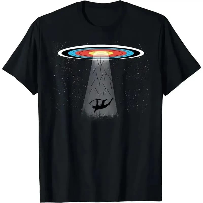 Divertente maglietta UFO per tiro con l'arco da uomo, maglietta grafica con stampa unica di arco ricurvo, maglietta casual con scollo rotondo