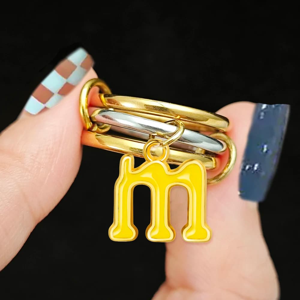Stainless Steel Letter Pendant Charms Ring Set Y2K Colorful Alphabet Initial DIY Stack Spinelli Kilcollin Ring Jewerly New