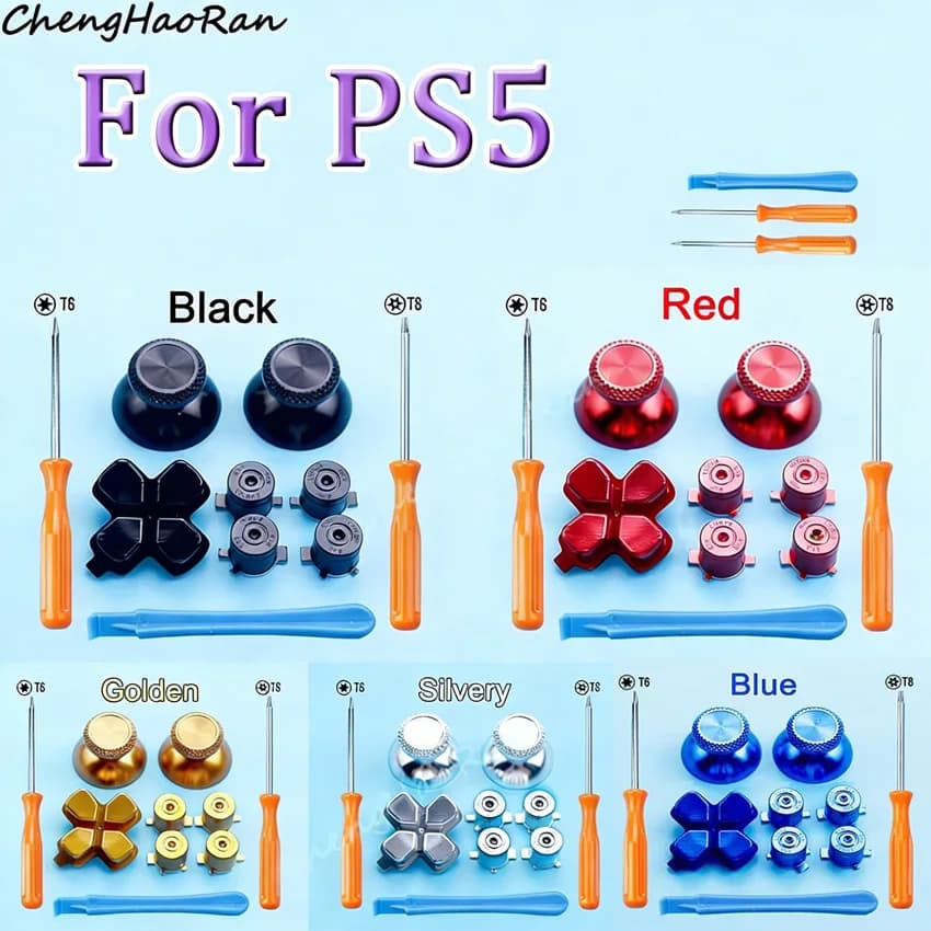 1 Set per Controller PS5 pulsante in alluminio metallico copri Joystick per pollice e pulsanti simbolo dell'elemento di azione e accessorio per pulsanti di direzione