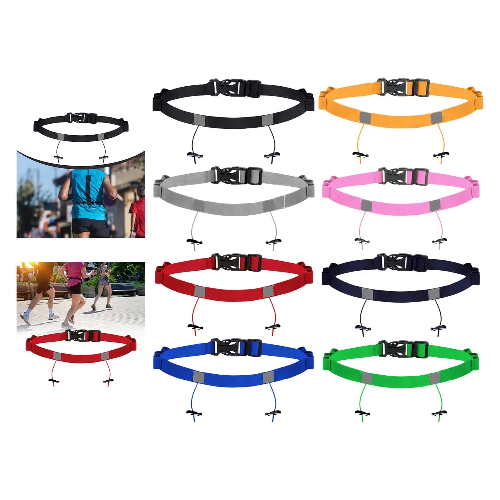 Triathlon Number Belt with Passers, Fast Hook Adjustable Strap for Sports, Night Race, Cycling, Gym