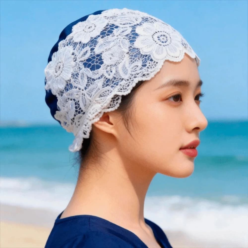 Fashion look PU Swimming Cap Lace Extra large size Long Hair Cap Stretch Elastic Waterproof Swim Hat Daily