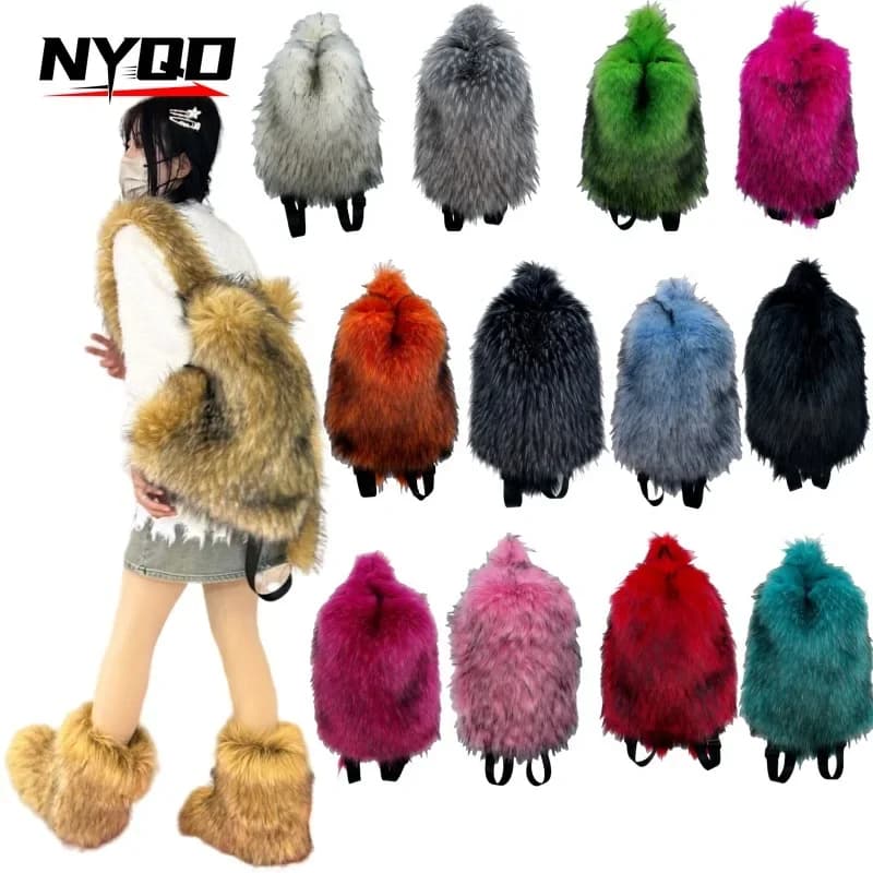 Zaini in pelliccia sintetica per donna Y2k Viaggio Peluche Ragazze Zaino Kawaii Donna Carino Zaino invernale Bolsos Y Mochilas De Mujer