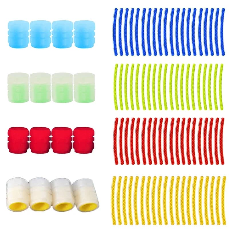 Fluorescent Luminous Valve Caps + Wheel Reflective Stickers Night Glow Styling Accessories for Motorcycle Bicycle Car