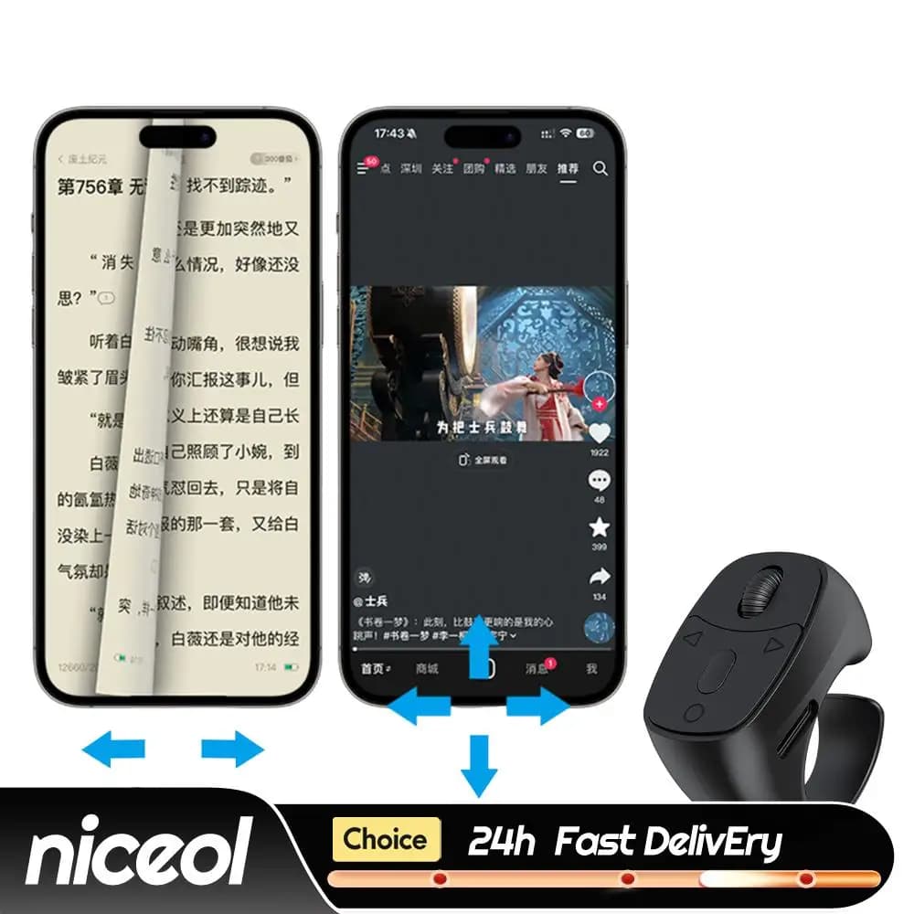 Anello telecomando Bluetooth 5.3 compatibile per smartphone: controllo video, scorrimento e passaggio pagina
