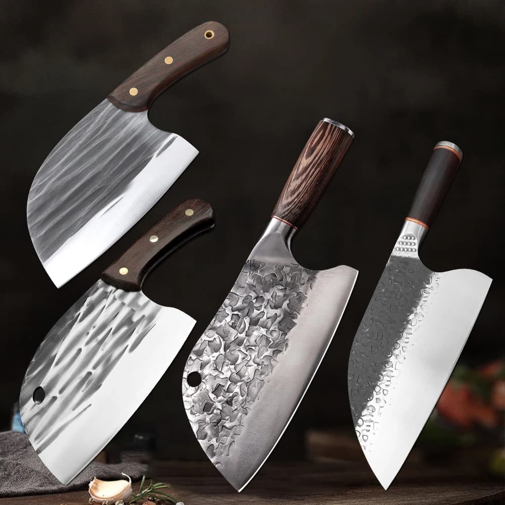 Coltello da Cucina in Acciaio Inox Forgiato, Coltello da Macellaio, Mannaia per Carne, Coltello da Chef con Manico in Legno Fatto a Mano