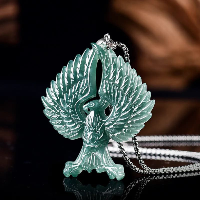 S925 Silver Natural Emerald Jade Blue Water Freedom Eagle Pendant Necklace Carved Charm Jadeite Jewelry Amulet Gifts Certificate
