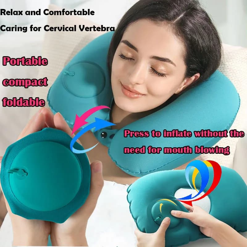 Portable Flocking Inflatable Neck Pillow That Can Be Stored And Self Filled Suitable For Outdoor Travel Business Trips camping