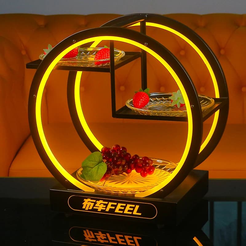 Piatto di frutta rotondo multistrato con luce a LED, piatto di frutta secca per snack, per bar, KTV, decorazioni per feste