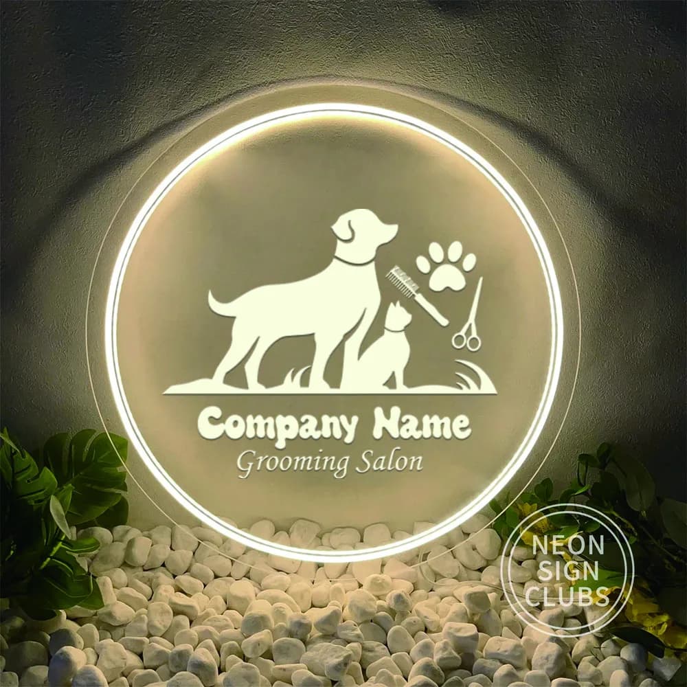 1PC Forma rotonda Negozio di animali per cani e gatti Nome personalizzato Alimentazione USB Neon Led Sign Lavagna acrilica per appendere a parete Insegne decorative sono appese