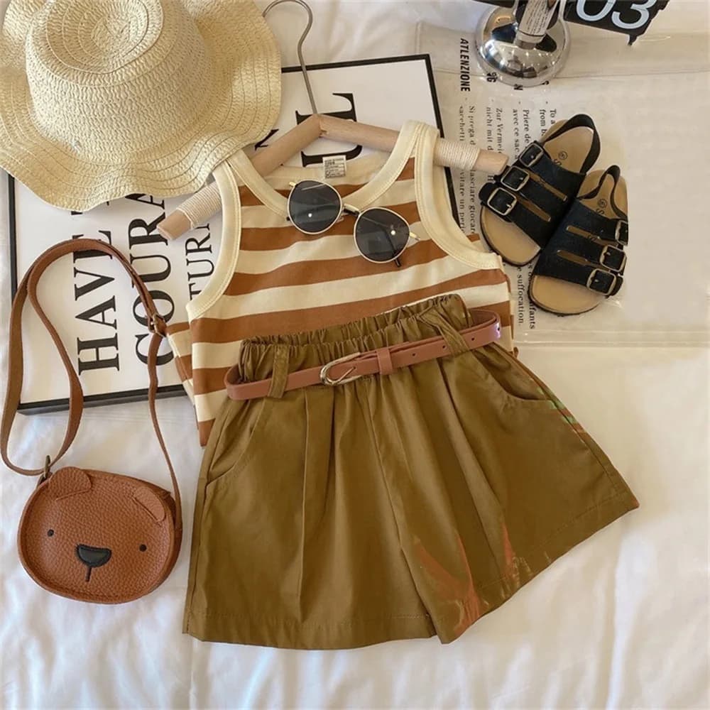 Neonate Set alla moda e Casual 2023 estate sottile bretella a righe per bambini canotta pantaloncini due pezzi Set vestiti