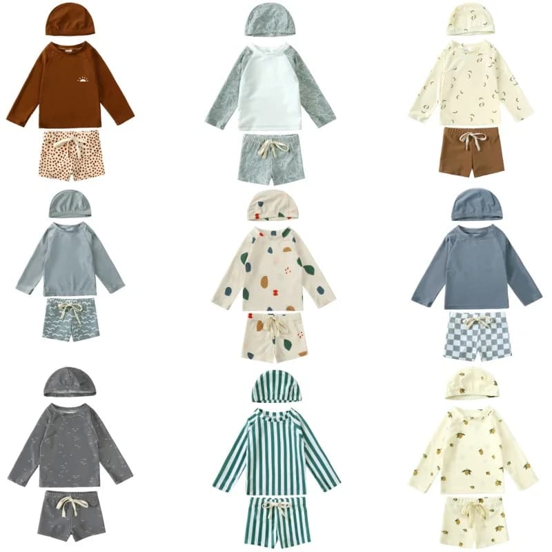 Hotfiary Set di costumi da bagno in 3 pezzi per neonato UPF50+ Rash Guards Manica lunga e costume da bagno e berretto Costume da bagno con protezione solare